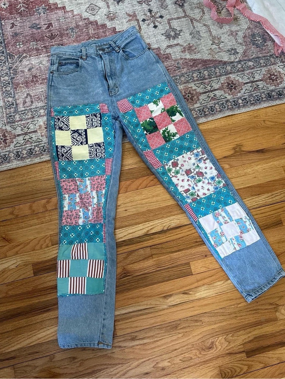 Vintage Jordache Quilted Patchwork Light Blue Women's Jeans